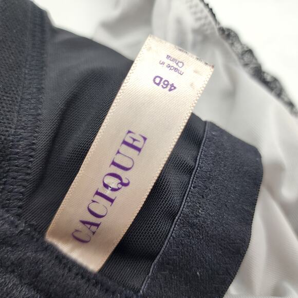 Cacique Black Lace Embroidered Balconette Bra Underwire Bow Size 46D - Picture 8 of 8